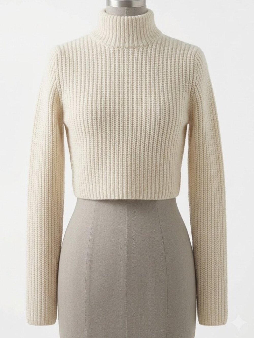 Elie Tahari Cream Mock Turtleneck Cropped Sweater M Minimalist Clean
